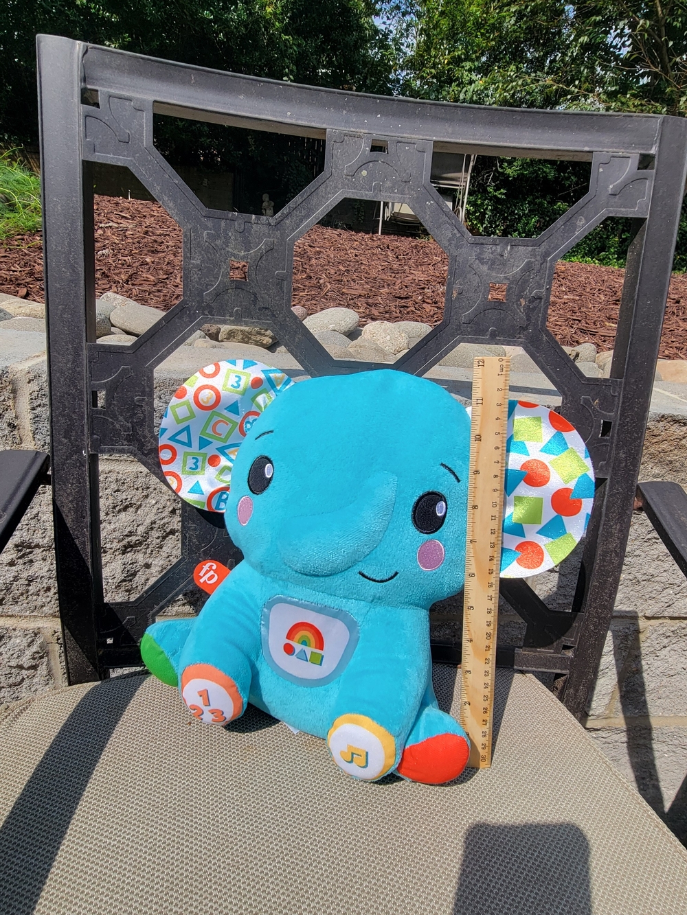Fisher-Price Teal Blue Interactive Elephant Plush with Multicolor Ear Accents